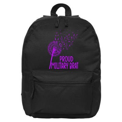 Proud Military Brat Military Child Purple Up Dandelion 16 in Basic Backpack