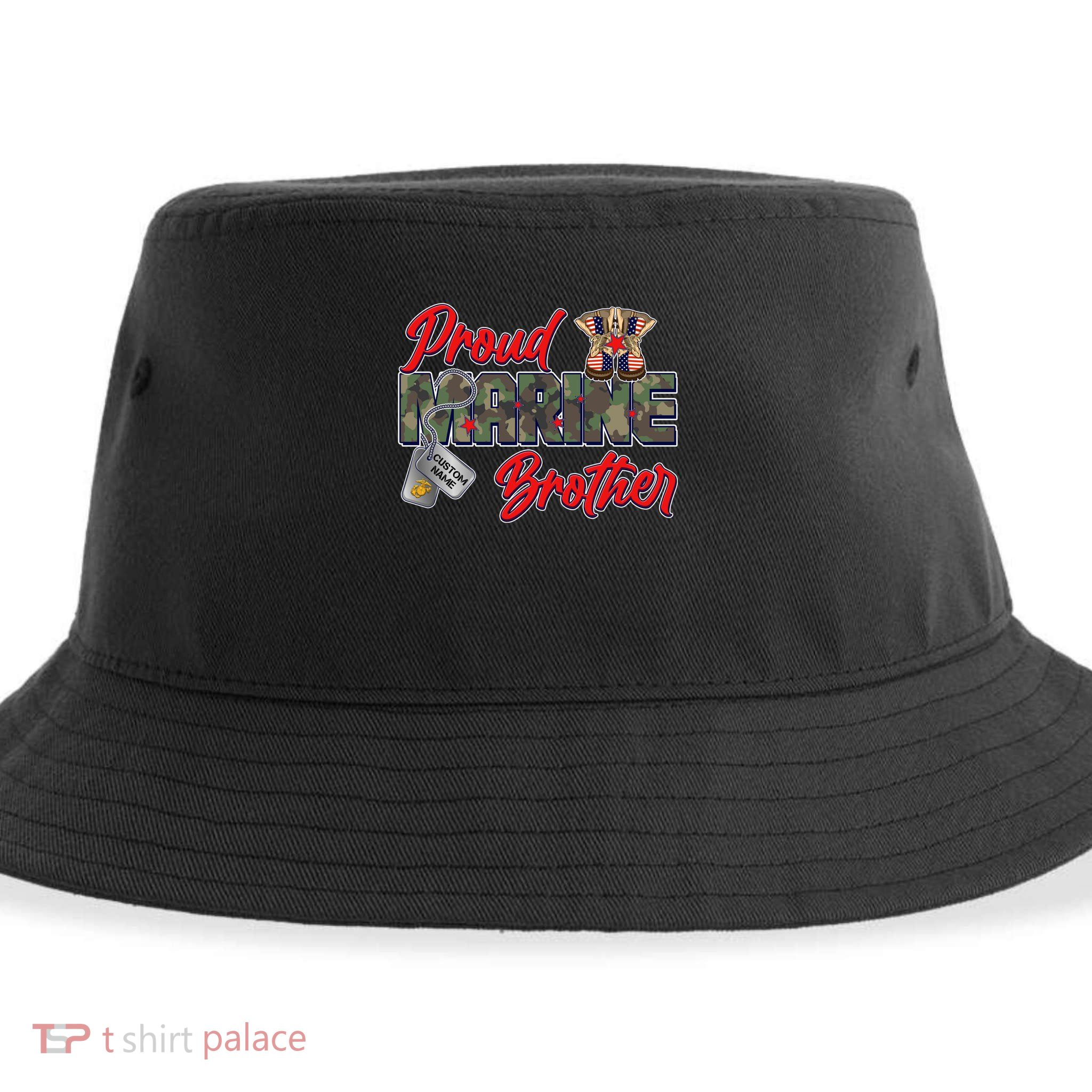 Proud Marine Brother Personalize Dog Tags Sustainable Bucket Hat