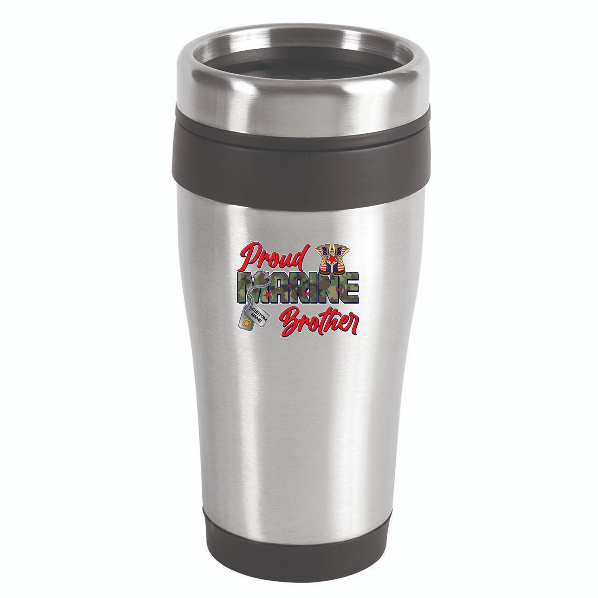 Proud Marine Brother Personalize Dog Tags 16oz Travel Tumbler