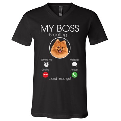 Pomeranian My Boss V-Neck T-Shirt