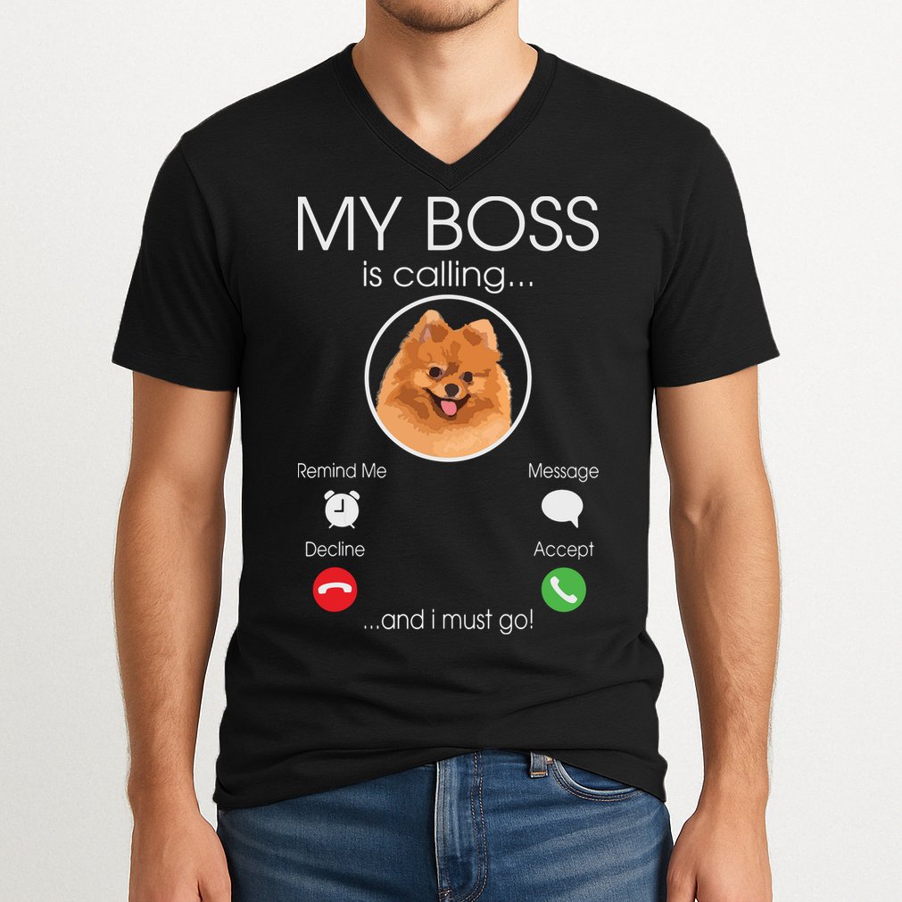Pomeranian My Boss V-Neck T-Shirt