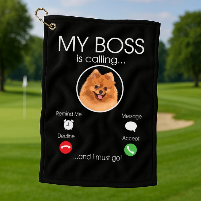 Pomeranian My Boss Golf Towel