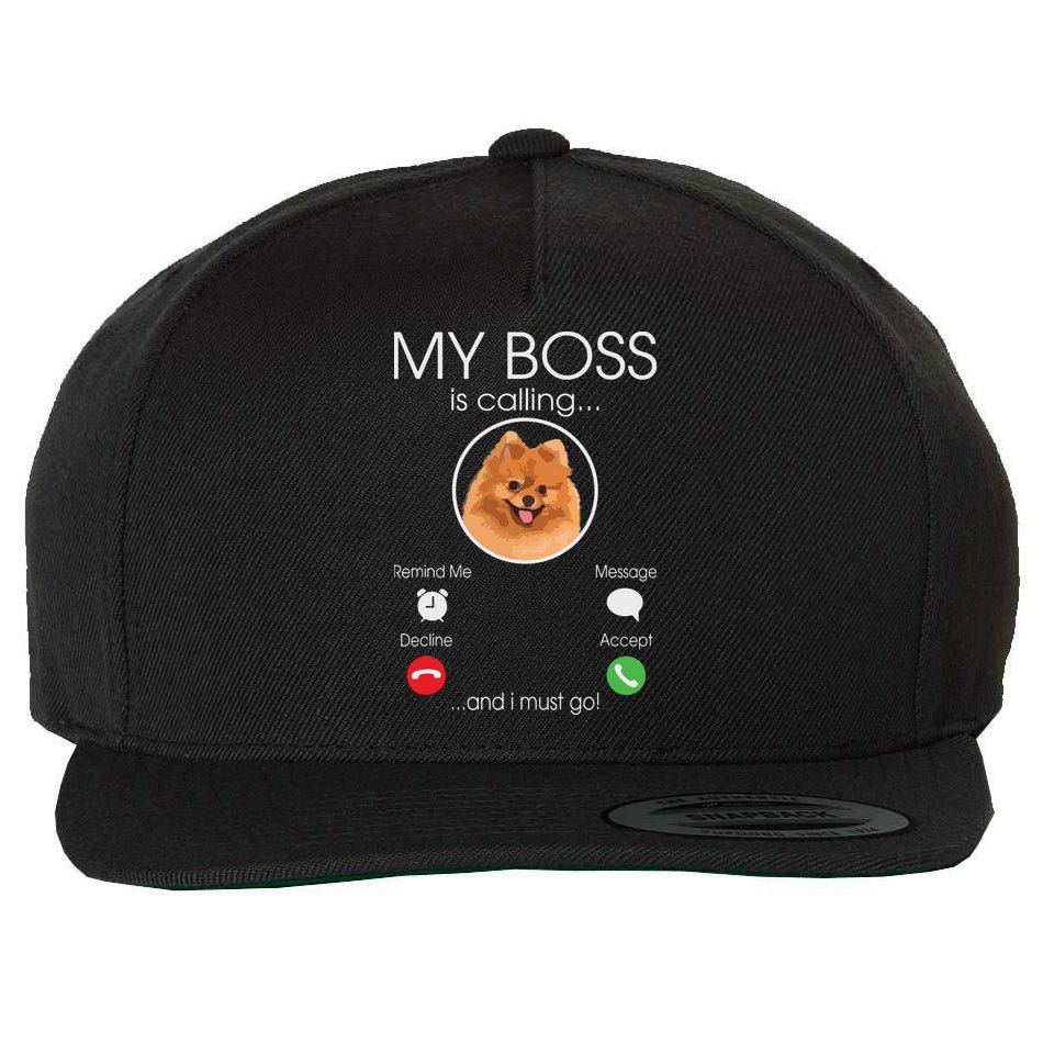 Pomeranian My Boss Wool Snapback Cap
