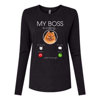 Pomeranian My Boss Womens Cotton Relaxed Long Sleeve T-Shirt