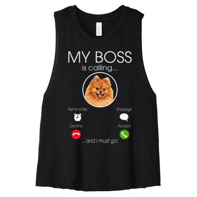 Pomeranian My Boss Women's Racerback Cropped Tank