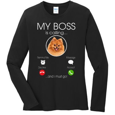 Pomeranian My Boss Ladies Long Sleeve Shirt