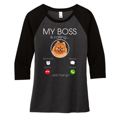 Pomeranian My Boss Women's Tri-Blend 3/4-Sleeve Raglan Shirt