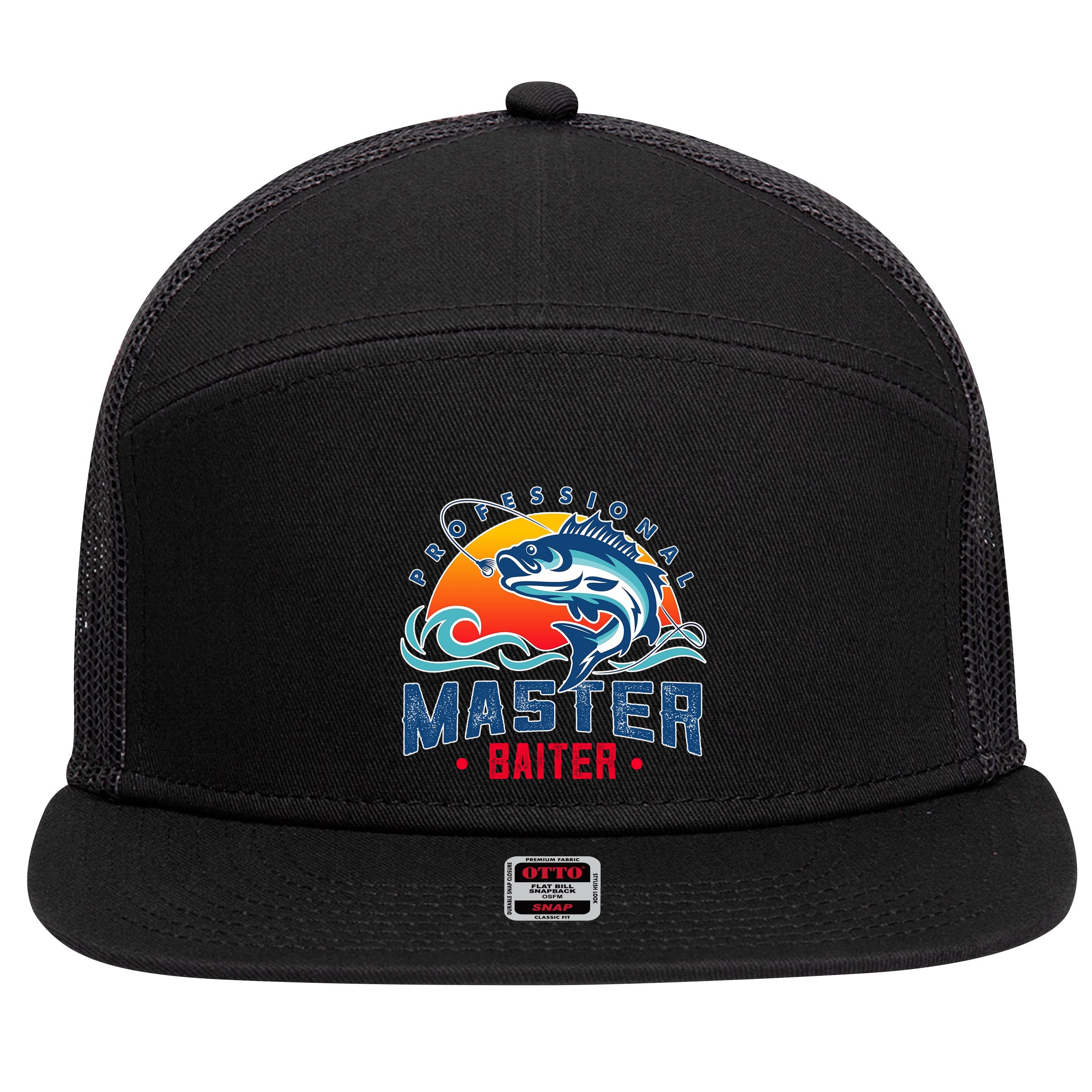 Pro Master Baiter Fishing Gifts 7 Panel Mesh Trucker Snapback Hat