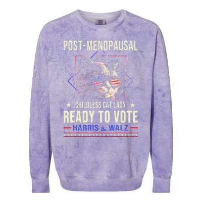 Post Menopausal Childless Cat Lady Ready To Vote Kamala Colorblast Crewneck Sweatshirt