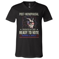 Post Menopausal Childless Cat Lady Ready To Vote Kamala V-Neck T-Shirt