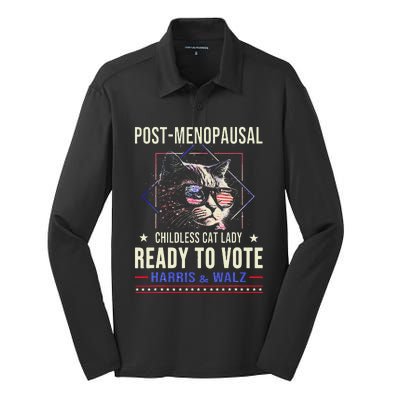 Post Menopausal Childless Cat Lady Ready To Vote Kamala Silk Touch Performance Long Sleeve Polo