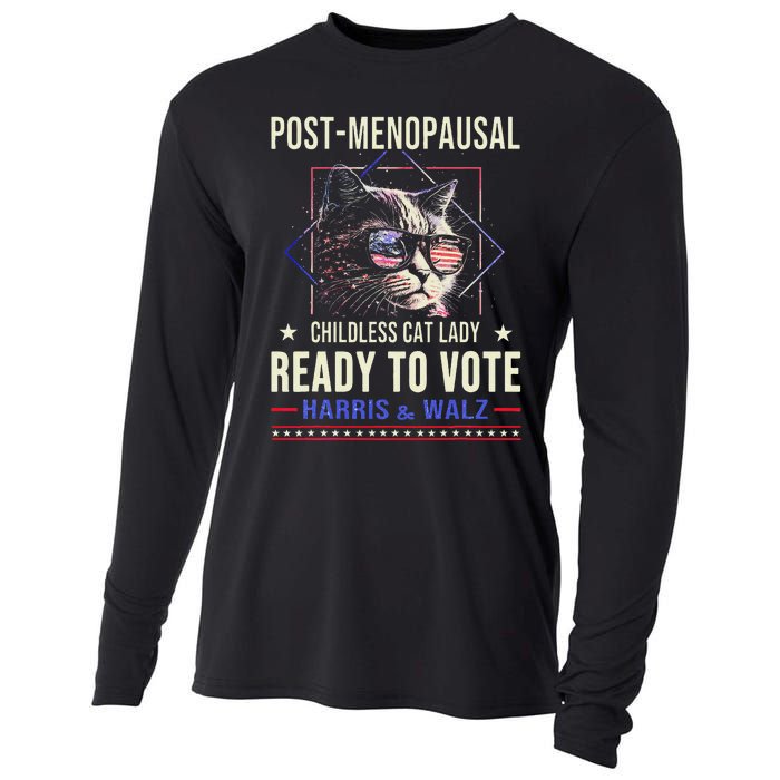 Post Menopausal Childless Cat Lady Ready To Vote Kamala Cooling Performance Long Sleeve Crew