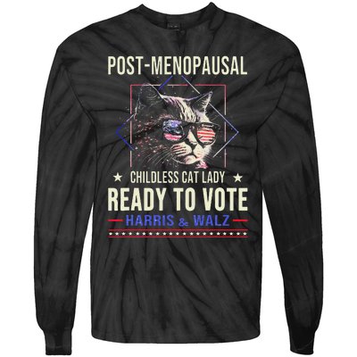 Post Menopausal Childless Cat Lady Ready To Vote Kamala Tie-Dye Long Sleeve Shirt