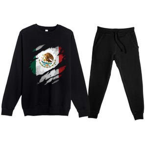 Proud Mexican Chicano Latino Torn Ripped Mexico Flag Premium Crewneck Sweatsuit Set