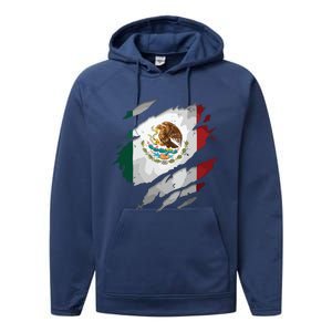 Proud Mexican Chicano Latino Torn Ripped Mexico Flag Performance Fleece Hoodie