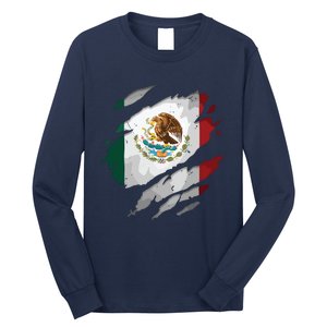 Proud Mexican Chicano Latino Torn Ripped Mexico Flag Long Sleeve Shirt