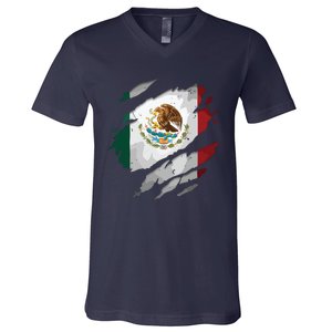 Proud Mexican Chicano Latino Torn Ripped Mexico Flag V-Neck T-Shirt