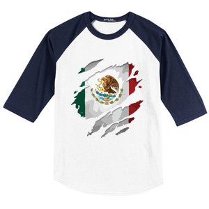 Proud Mexican Chicano Latino Torn Ripped Mexico Flag Baseball Sleeve Shirt