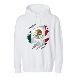 Proud Mexican Chicano Latino Torn Ripped Mexico Flag Garment-Dyed Fleece Hoodie