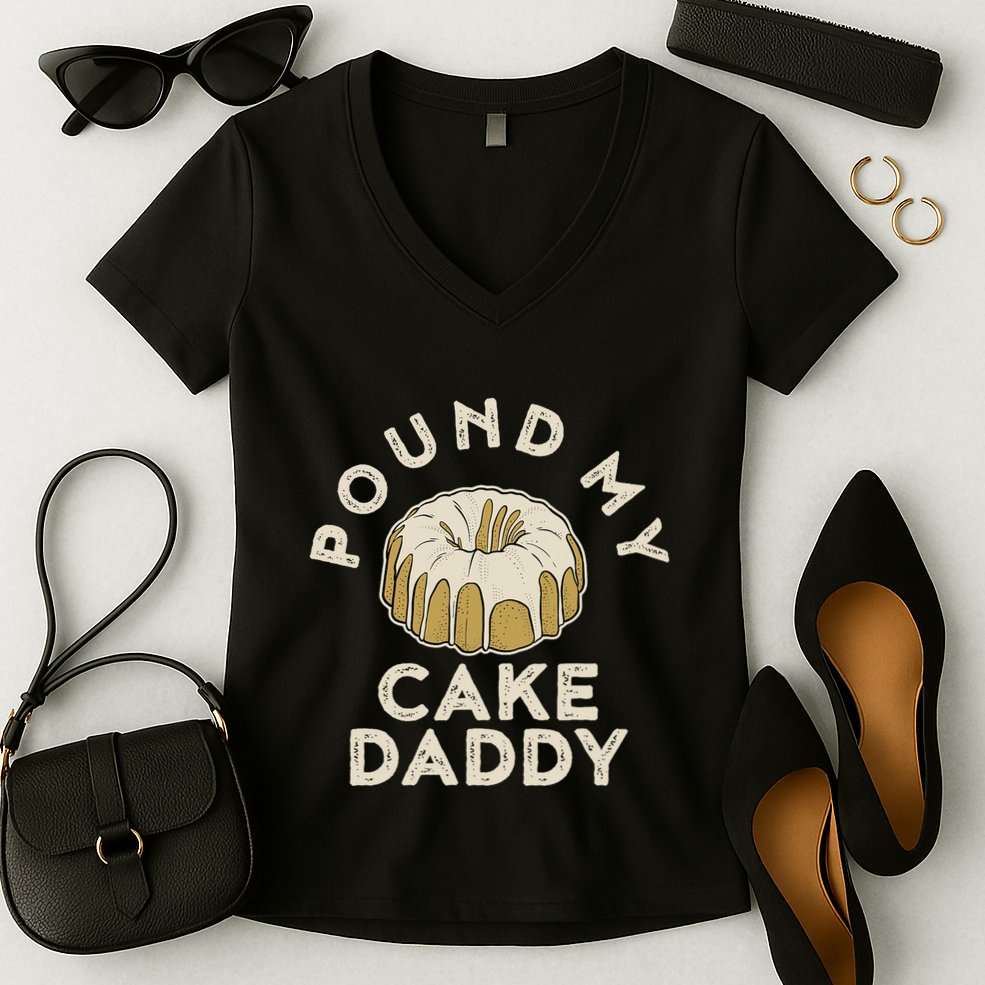Pound My Cake Daddy Adult Humor Pastry Pound Cake Women's V-Neck T-Shirt