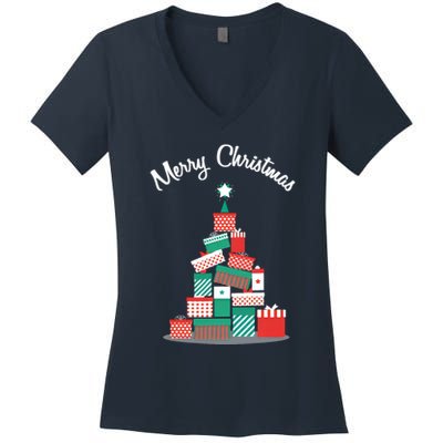 Present Merry Christmas Tree Women's V-Neck T-Shirt
