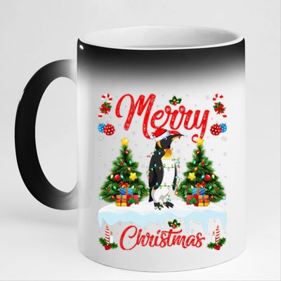 Penguin Merry Christmas Tree Lighting Emperor Penguin Xmas 11oz Black Color Changing Mug