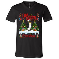 Penguin Merry Christmas Tree Lighting Emperor Penguin Xmas V-Neck T-Shirt