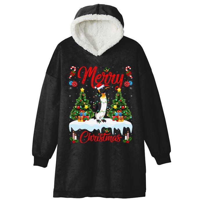 Penguin Merry Christmas Tree Lighting Emperor Penguin Xmas Hooded Wearable Blanket