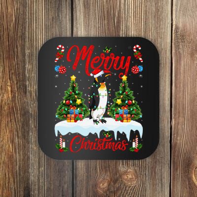 Penguin Merry Christmas Tree Lighting Emperor Penguin Xmas Coaster