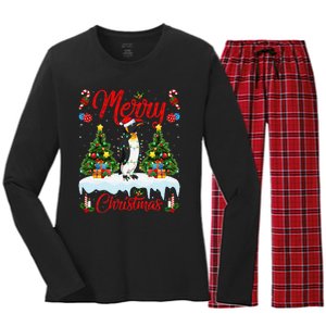 Penguin Merry Christmas Tree Lighting Emperor Penguin Xmas Women's Long Sleeve Flannel Pajama Set 