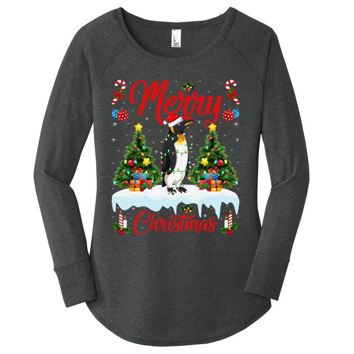 Penguin Merry Christmas Tree Lighting Emperor Penguin Xmas Women's Perfect Tri Tunic Long Sleeve Shirt