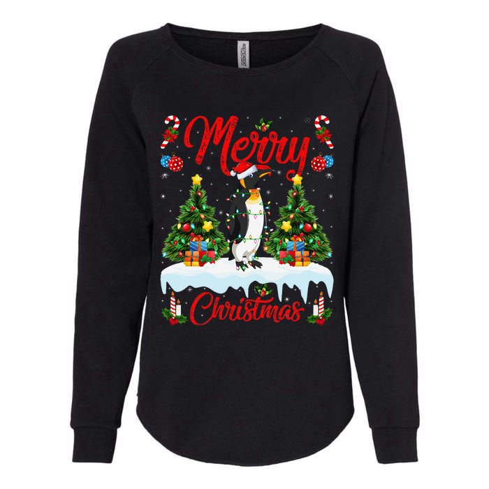 Penguin Merry Christmas Tree Lighting Emperor Penguin Xmas Womens California Wash Sweatshirt