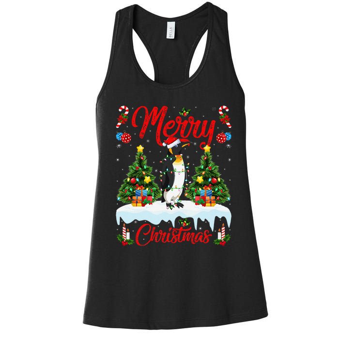 Penguin Merry Christmas Tree Lighting Emperor Penguin Xmas Women's Racerback Tank