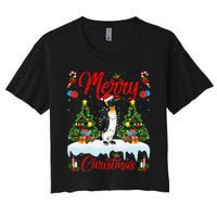 Penguin Merry Christmas Tree Lighting Emperor Penguin Xmas Women's Crop Top Tee