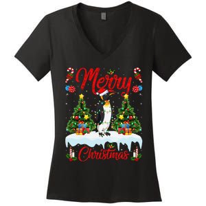 Penguin Merry Christmas Tree Lighting Emperor Penguin Xmas Women's V-Neck T-Shirt