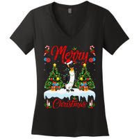 Penguin Merry Christmas Tree Lighting Emperor Penguin Xmas Women's V-Neck T-Shirt