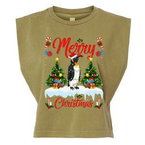 Penguin Merry Christmas Tree Lighting Emperor Penguin Xmas Garment-Dyed Women's Muscle Tee