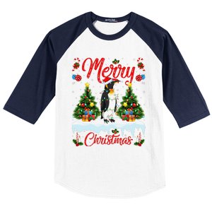 Penguin Merry Christmas Tree Lighting Emperor Penguin Xmas Baseball Sleeve Shirt