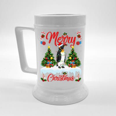 Penguin Merry Christmas Tree Lighting Emperor Penguin Xmas Beer Stein