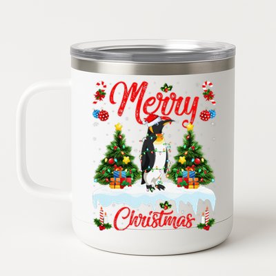 Penguin Merry Christmas Tree Lighting Emperor Penguin Xmas 12 oz Stainless Steel Tumbler Cup