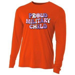 Proud Military Child Groovy Purple Up for Military Cooling Performance Long Sleeve Crew