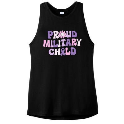 Proud Military Child Groovy Purple Up for Military Ladies PosiCharge Tri-Blend Wicking Tank