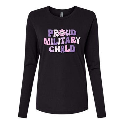 Proud Military Child Groovy Purple Up for Military Womens Cotton Relaxed Long Sleeve T-Shirt