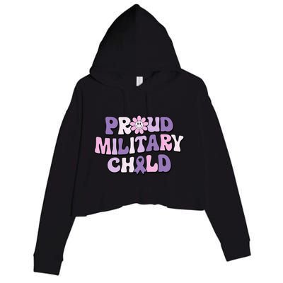 Proud Military Child Groovy Purple Up for Military Crop Fleece Hoodie