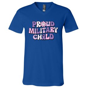 Proud Military Child Groovy Purple Up for Military V-Neck T-Shirt