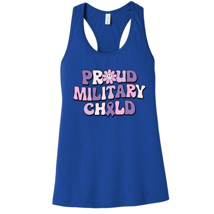 Proud Military Child Groovy Purple Up for Military Women's Racerback Tank