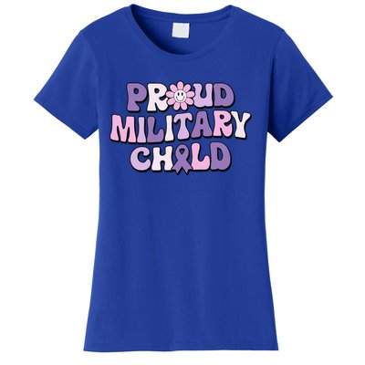 Proud Military Child Groovy Purple Up for Military Women's T-Shirt