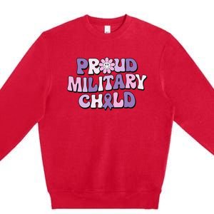 Proud Military Child Groovy Purple Up for Military Premium Crewneck Sweatshirt