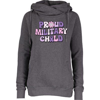 Proud Military Child Groovy Purple Up for Military Womens Funnel Neck Pullover Hood