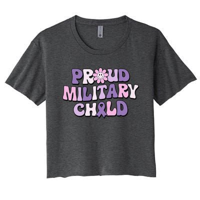 Proud Military Child Groovy Purple Up for Military Women's Crop Top Tee